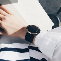 Black Big Round Metal Leather Bracelet  - Thumbnail 3