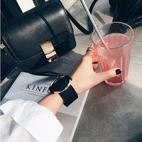 Black Big Round Metal Leather Bracelet  - Thumbnail 4