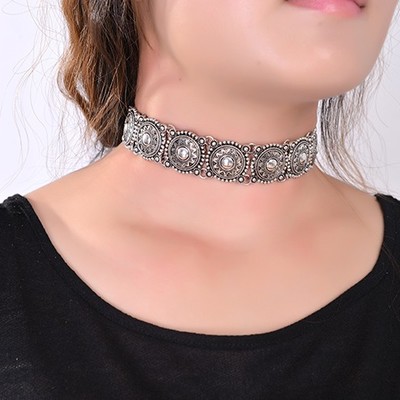 Vintage ethnic style bohemian choker silver necklace