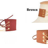 Tied Handmade Wide Velvet Collier Leather Choker Necklace - Thumbnail 2