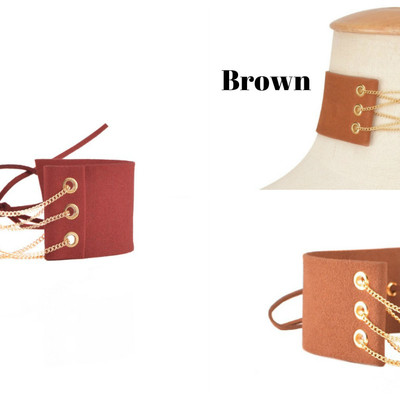 Tied handmade wide velvet collier leather choker necklace