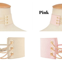 Tied Handmade Wide Velvet Collier Leather Choker Necklace - Thumbnail 3