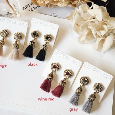 Bohemian vintage beads tassel drop earrings
