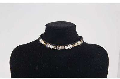 Black Velvet Rhinestone Imitation Pearl Choker Necklace