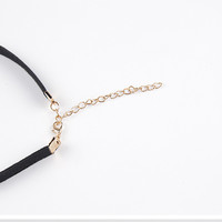 Black Velvet Rhinestone Imitation Pearl Choker Necklace - Thumbnail 3