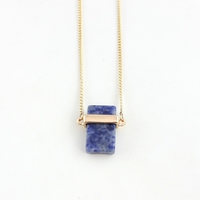 Natural Crystal Pink/Blue Stone Rectangular Long Necklace - Thumbnail 1