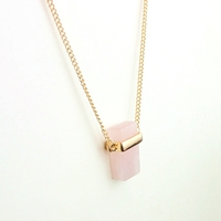 Natural Crystal Pink/Blue Stone Rectangular Long Necklace - Thumbnail 3