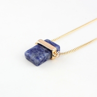 Natural Crystal Pink/Blue Stone Rectangular Long Necklace - Thumbnail 2
