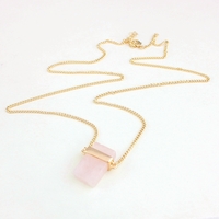 Natural Crystal Pink/Blue Stone Rectangular Long Necklace - Thumbnail 4