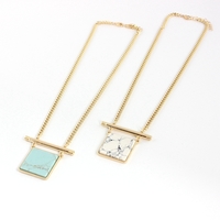 Square White/Green Marble Stone Pendant Brief Paragraph Necklace - Thumbnail 2