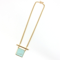 Square White/Green Marble Stone Pendant Brief Paragraph Necklace - Thumbnail 3
