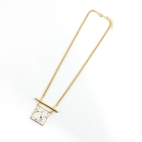 Square White/Green Marble Stone Pendant Brief Paragraph Necklace - Thumbnail 4