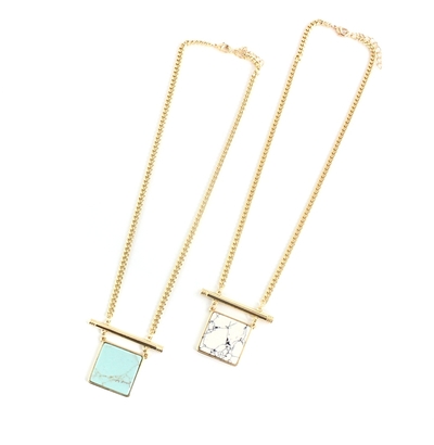 Square White/Green Marble Stone Pendant Brief Paragraph Necklace