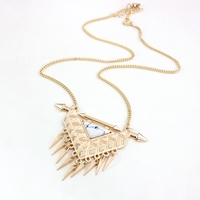 Triangle Personality Rivets White/Green Marble Stone Sweater Chain Necklace - Thumbnail 2