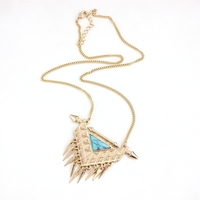 Triangle Personality Rivets White/Green Marble Stone Sweater Chain Necklace - Thumbnail 3