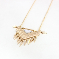 Triangle Personality Rivets White/Green Marble Stone Sweater Chain Necklace - Thumbnail 4