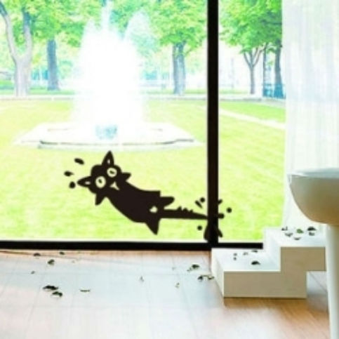 Naughty Black Cat Clip Tail Free Style Home DIY Decal Wall Sticker Set