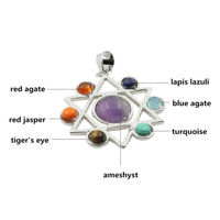 Reiki Chakra Healing Moon Cross Beads Silver Pendant Necklace - Infinity, Pentagram - Thumbnail 2