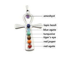 Reiki Chakra Healing Silver Pendant Necklace - Crown, Latin Cross - Thumbnail 2