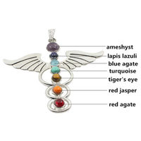 Reiki Chakra Healing Silver Pendant Necklace Angel Wings - Thumbnail 1