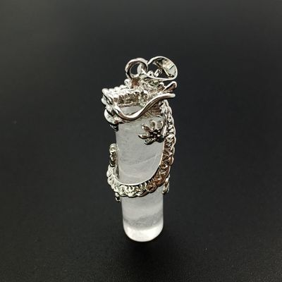 Natural gemstone dragon hexagonal pointed reiki chakra pendant - clear quartz