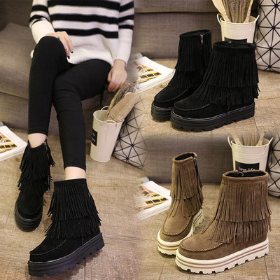 Grind arenaceous increased new winter snow boots flat tassel boots