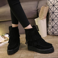 Grind Arenaceous Increased New Winter Snow Boots Flat Tassel Boots - Thumbnail 1
