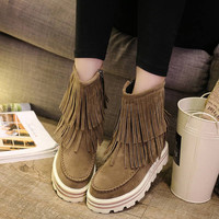 Grind Arenaceous Increased New Winter Snow Boots Flat Tassel Boots - Thumbnail 3