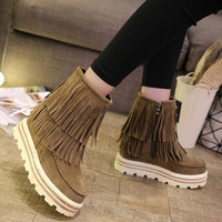 Grind Arenaceous Increased New Winter Snow Boots Flat Tassel Boots - Thumbnail 4