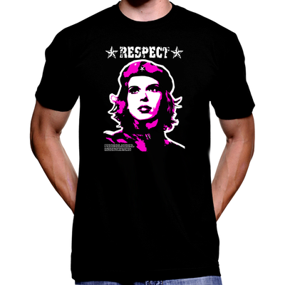 Respect - fuchsia on black t - by psychological industries