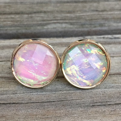 14mm fire opal studs with light rose gold setting