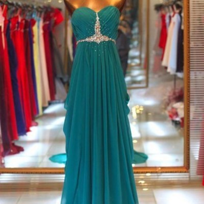 Beautiful chiffon long sweep train beaded prom dresses 2017, elegant party dresses, evening gowns