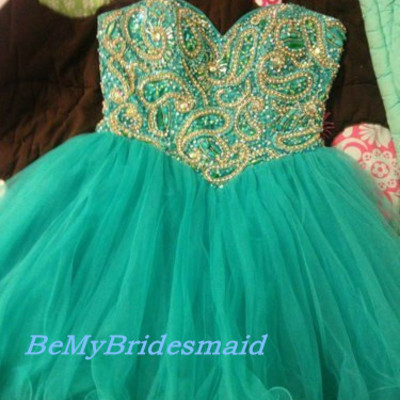 Lovely green tulle short beaded prom dresses, homecoming dresses, short party dresses