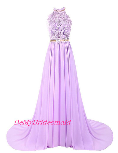 Lovely Lavender Halter Backless Prom Dresses, Long Prom Dresses, Halter Prom Dresses