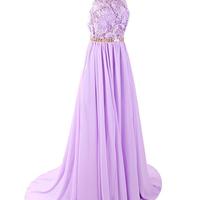 Lovely Lavender Halter Backless Prom Dresses, Long Prom Dresses, Halter Prom Dresses - Thumbnail 1