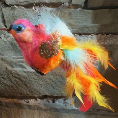 Day of the dead "rainbow bird" hanging or ornament by kat anderson