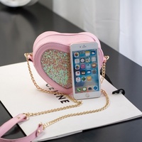 Heart Shape handbag Lovely Golden Sequins Chain Bag Fashion Shoulder Bag Messenger Bag - Thumbnail 2