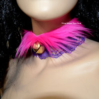 Cheshire Cat Fur Bell Choker Alice In wonderland bra Costume Cosplay Dance Costume Rave Bra Rave Wear Halloween - Thumbnail 2