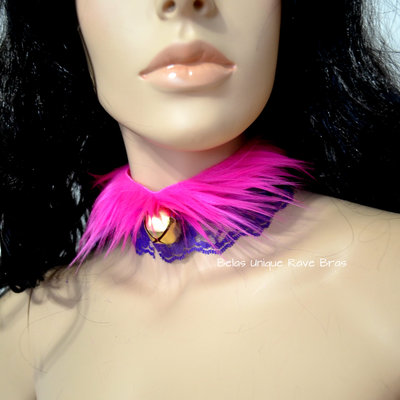 Cheshire cat fur bell choker alice in wonderland bra costume cosplay dance costume rave bra rave wear halloween