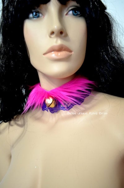 Cheshire Cat Fur Bell Choker Alice In wonderland bra Costume Cosplay Dance Costume Rave Bra Rave Wear Halloween