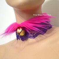 Cheshire Cat Fur Bell Choker Alice In wonderland bra Costume Cosplay Dance Costume Rave Bra Rave Wear Halloween - Thumbnail 1
