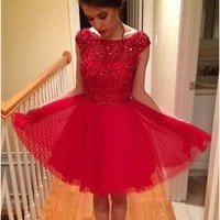Red homecoming dress,mini short cocktail dress - Thumbnail 1