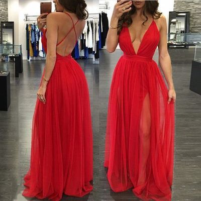 Red cross spaghetti tulle prom dresses,fashion evening gowns for teens 