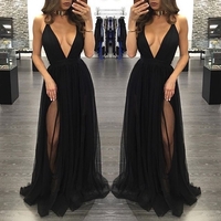 Sexy cross spaghetti tulle prom dresses,V-neck long evening dresses - Thumbnail 1