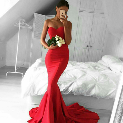 Stylish red sweetheart neck long mermaid prom dress,graduation dress for tenns