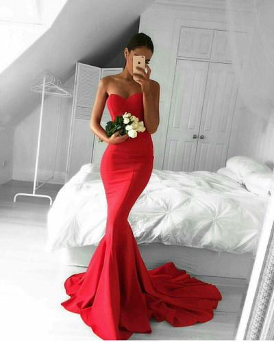 Stylish red sweetheart neck long mermaid prom dress,graduation dress for tenns