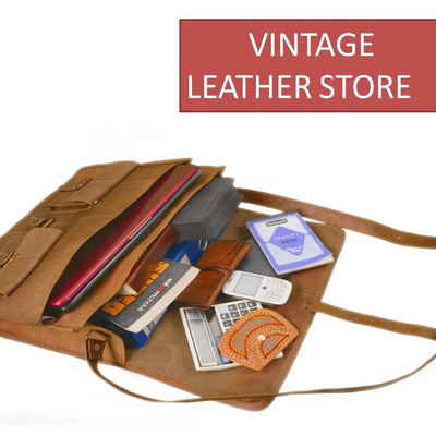 Leather messenger bag handmade 18 inch twin pocket cross body/ laptop bag/ macbook bag/ retro satchel/ shoulder bag