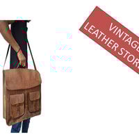 Leather messenger bag Handmade 18 inch Twin Pocket cross body/ Laptop bag/ MacBook bag/ Retro Satchel/ shoulder bag - Thumbnail 1