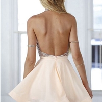 Charming champagne sequins short prom dress,homecoming dresses,backless short cocktail dress - Thumbnail 1