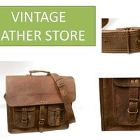 Leather messenger bag Handmade 18 inch Twin Pocket cross body/ Laptop bag/ MacBook bag/ Retro Satchel/ shoulder bag - Thumbnail 2